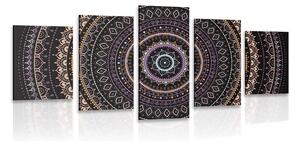 Quadri 5 pezzi – Mandala con motivo del sole in sfumature di viola