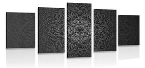 Quadri 5 pezzi – Mandala ornamentale in bianco e nero