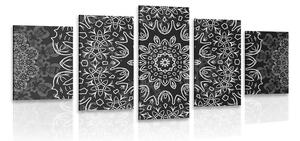 Quadri 5 pezzi – Mandala con motivo astratto in bianco e nero