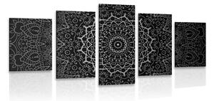 Quadri 5 pezzi – Mandala vintage in stile indiano in bianco e nero
