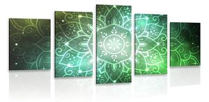Quadri 5 pezzi – Mandala con sfondo galattico in tonalità di verde