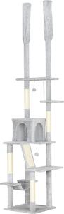 AllMyPets Albero Tiragraffi a Soffitto con Altezza Regolabile 225-255 cm con Casetta e Amaca colore Grigio Chiaro - W670LG