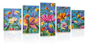 Quadri 5 pezzi – Fiori colorati sul prato