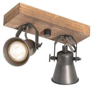 Faretto country nero con legno 2 luci regolabile - Jelle