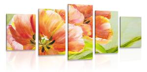 Quadri 5 pezzi – Tulipani rossi in stile vintage