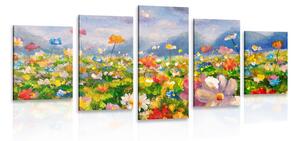 Quadri 5 pezzi – Pittura a olio di fiori selvatici