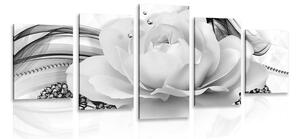 Quadri 5 pezzi – Rose lussuose in bianco e nero