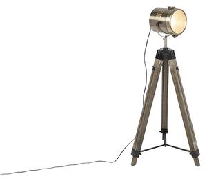 Lampada da terra intelligente a treppiede in legno con faretto da studio incl. Wifi B35 - Braha