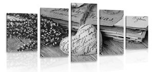 Quadri 5 pezzi – Foglie nostalgiche in bianco e nero