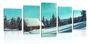 Quadri 5 pezzi – Paesaggio invernale fiabesco
