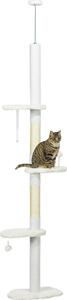 AllMyPets Albero Tiragraffi per Gatti a Soffitto con Altezza Regolabile e Pali Tiragraffi in Cotone 48x32x225-255 cm colore Bianco - WTEF233