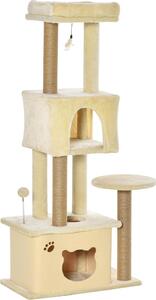 AllMyPets Albero Tiragraffi per Gatti Alto 136 cm con Cuccia Rimovibile, Casetta e Lettino, Pali in Iuta colore Beige - R33164
