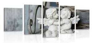 Quadri 5 pezzi – Statuette di angioletti sulla panchina