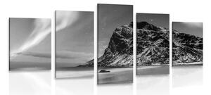 Quadri 5 pezzi – Aurora boreale in Norvegia in bianco e nero