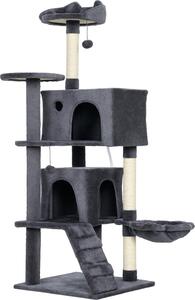 AllMyPets Albero Tiragraffi per Gatti Alto 140 cm con 2 Casette Lettino e Amaca per 2-3 Gatti Rivestimento Peluche colore Grigio - W673CG