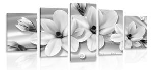 Quadri 5 pezzi – Magnolia di lusso con perle in bianco e nero