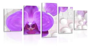 Quadri 5 pezzi – Orchidea su sfondo astratto