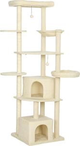 AllMyPets Albero Tiragraffi per Gatti Alto 200 cm Multilivello con 2 Casette 2 Lettini e Amaca Struttura per 2-3 Gatti colore Beige - W675BG