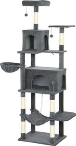 AllMyPets Albero Tiragraffi per Gatti Alto 202 cm con 6 Pali in Sisal 2 Casette 2 Amache e Lettino colore Grigio - W676CG