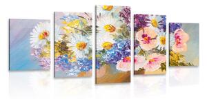 Quadri 5 pezzi – Pittura a olio di fiori estivi
