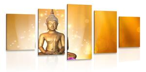 Quadri 5 pezzi – Statua di Buddha sul fiore di loto