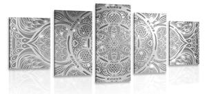 Quadri 5 pezzi – Mandala indiana con sfondo galattico in bianco e nero