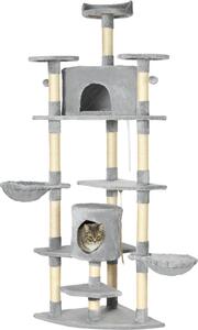 AllMyPets Albero Tiragraffi per Gatti Alto con Casette e Amache 60x60x200cm Grigio Chiaro