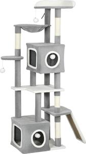 AllMyPets Albero Tiragraffi per Gatti con 2 Casette Rampa Trespoli e 4 Palline 48x40x165 cm colore Grigio e Bianco - W680GY