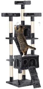 AllMyPets Albero Tiragraffi per Gatti con 3 Posatoi, 2 Casette e Giochi Appesi, in Legno e Peluche 49x49x173 cm colore Grigio - L3540GY