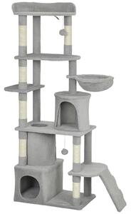 AllMyPets Albero Tiragraffi per Gatti con 2 Casette, Amaca, Tunnel, e Lettino, Pali in Sisal 60x40x170 cm colore Grigio - R334LG