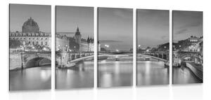 Quadri 5 pezzi – Panorama di Parigi abbagliante in bianco e nero