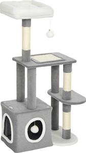 AllMyPets Albero Tiragraffi per Gatti con Casetta Lettino e 2 Palline in Legno e Peluche 55x40x107 cm colore Grigio e Bianco - W681GY