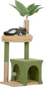 AllMyPets Albero Tiragraffi per Gatti con Casetta, Lettino e 2 Palline in Legno e Poliestere 44x30x98 cm colore Verde e Marrone - 0GNJ503