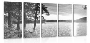 Quadri 5 pezzi – Tramonto sul lago in bianco e nero
