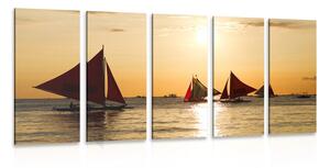 Quadri 5 pezzi – Splendido tramonto sul mare