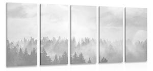 Quadri 5 pezzi – Nebbia sulla foresta in bianco e nero