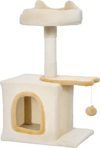 AllMyPets Albero Tiragraffi per Gatti con Posatoio e Casetta in Legno Peluche e Sisal 40x30x72 cm colore Beige e Giallo - W682BG