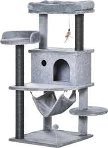 AllMyPets Albero Tiragraffi per Gatti con Palo, Casetta, Letto, Amaca e 2 Giochi in Legno e Peluche, 48x48x107 cm colore Grigio - R33587