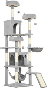 AllMyPets Albero Tiragraffi per Gatti con Scala 2 Amache 3 Posatoi 2 Casette e 3 Piattaforme 48x48x192 cm colore Grigio e Crema - W683LG