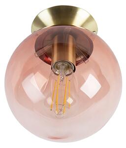 Plafoniera Art Déco ottone con vetro rosa - Pallon