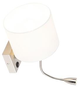 Lampada da parete moderna in acciaio con paralume bianco - Brescia