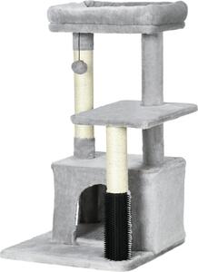 AllMyPets Albero Tiragraffi per Gatti Multilivello con Lettino e Casetta Rivestimento in Peluche colore Grigio - DHD3031