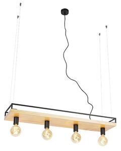 Lampada a sospensione intelligente nera con legno 4 luci incl. Wifi G95 - Shelf