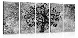 Quadri 5 pezzi – Albero della vita in bianco e nero