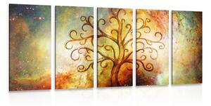Quadri 5 pezzi – Albero della vita con astrazione dell'universo