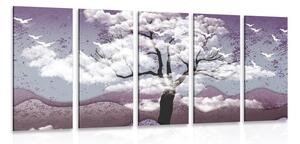 Quadri 5 pezzi – Albero inondato di nuvole