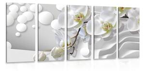Quadri 5 pezzi – Orchidea su sfondo astratto