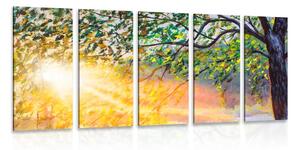 Quadri 5 pezzi – Alba nella foresta
