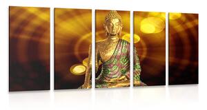 Quadri 5 pezzi – Statua di Buddha su sfondo astratto