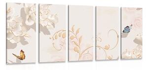 Quadri 5 pezzi – Natura morta vintage con farfalla